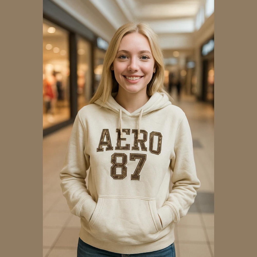 Women's Aeropostale Cream & Brown Hoodie Standard L